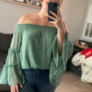 Bell sleeve off the shoulder